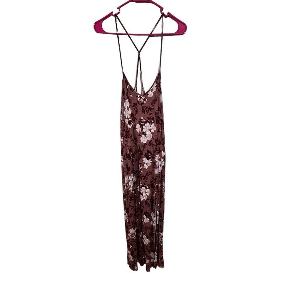 American Eagle Spaghetti Strap Maroon Floral Maxi Dress Size Small